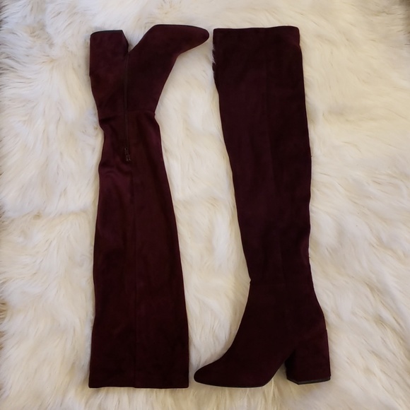 Aldo Shoes - Aldo Bordeaux Faux Suede Over the Knee Boots EUC
